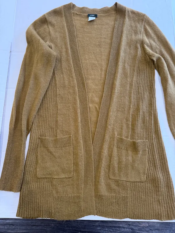 J crew mustard open front pocket knit cardigan  - Image 10