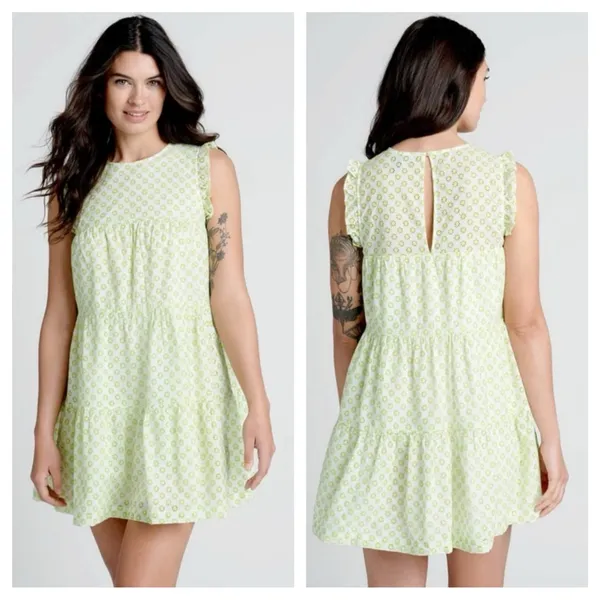 ModCloth Day Tripping Eyelet‎ Flower Fields Trapeze Dress Green White Sz M NEW - Image 2
