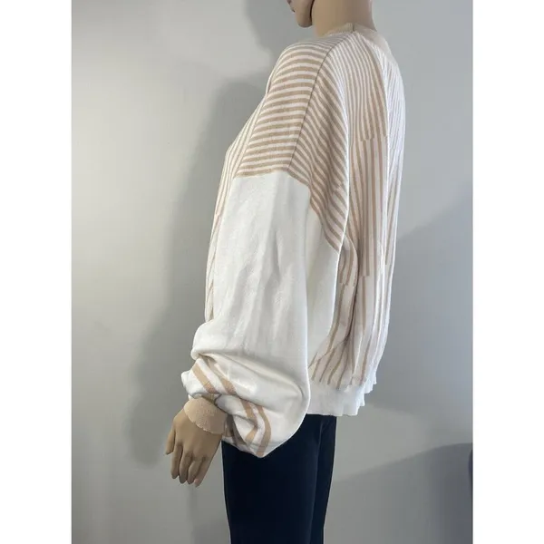 Indikah Women's M Pullover Sweater Striped Crewneck Long Ballon Sleeve Oversized - Image 5