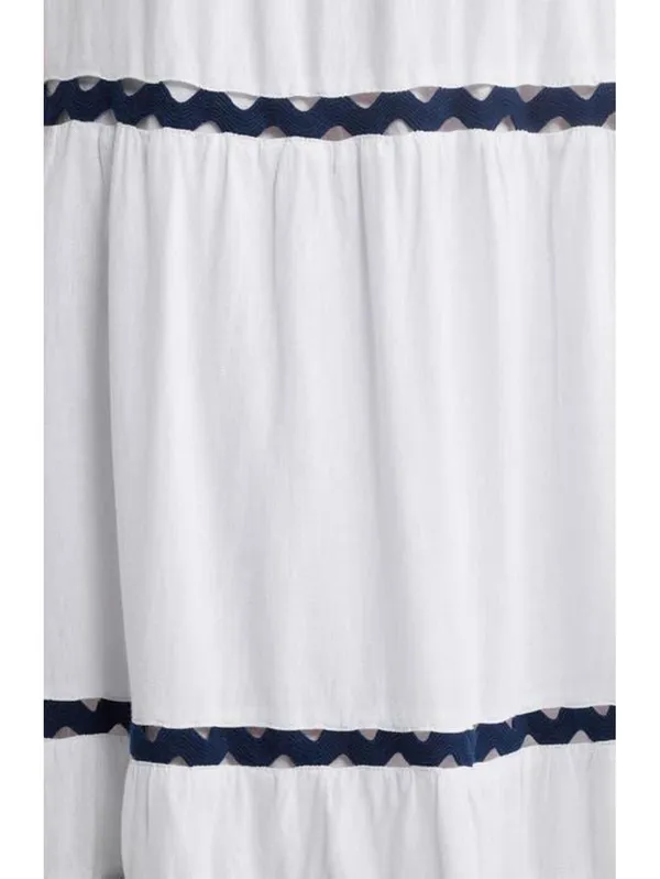 Caslon Rickrack Trim Linen Blend Tiered Maxi Skirt NWT White Navy Large - Image 4