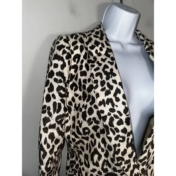 J.Crew Leopard‎ Print Linen-Blend Going-Out Blazer - Size 6 Neutral Animal Print - Image 3