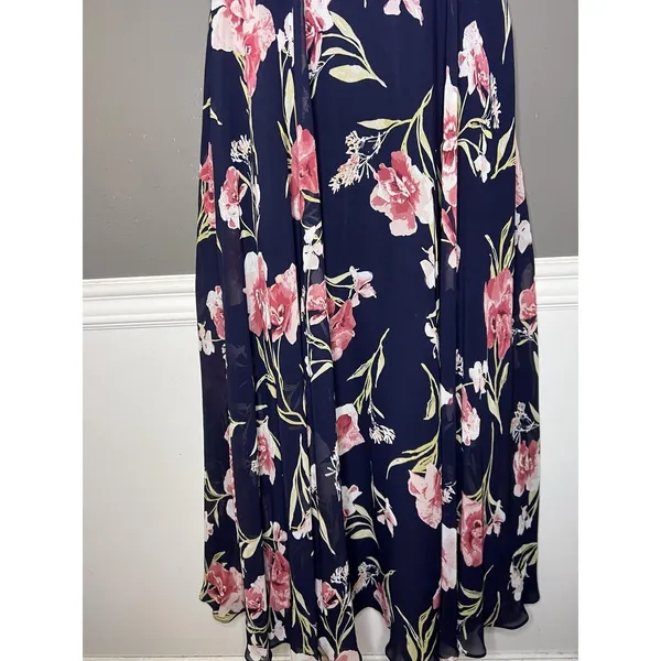 Lulus Dress Womens Medium Blue Floral Halter Maxi Sundress Crisscross Back - Image 3