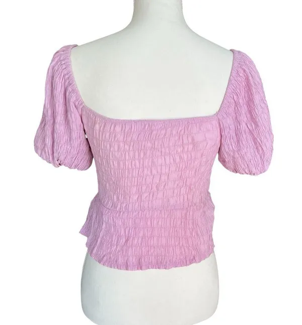 ASTR The Label Cropped Eyelet and Smocked Blouse, Size XS - Image 2