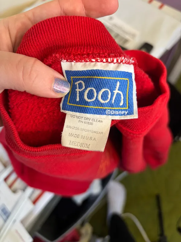 Disney VINTAGE | Winnie the Pooh Embroidered Vintage 90s Red Sweatshirt Medium - Image 3
