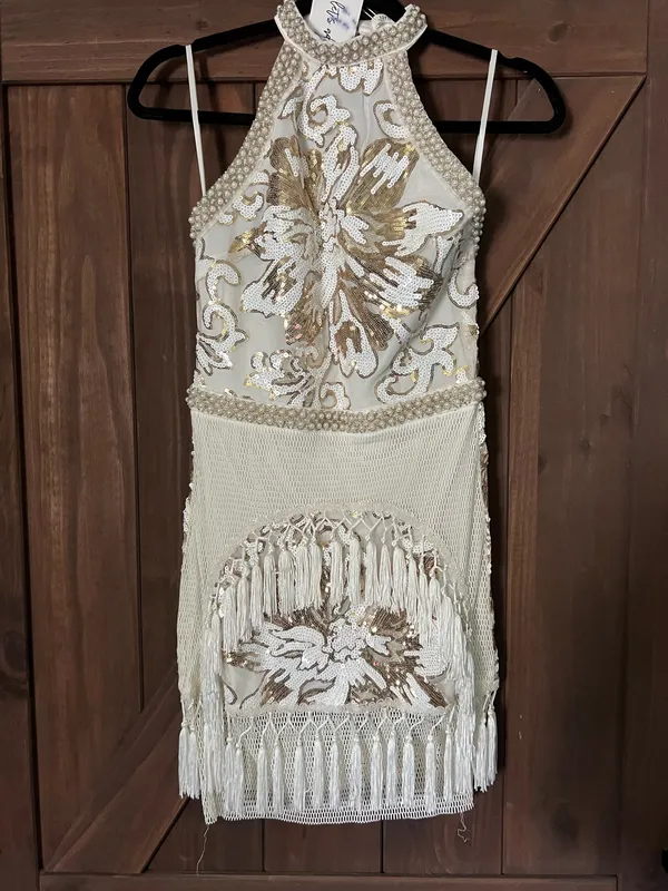 12th Tribe Sequin Like Gold Fringe Dress - Image 3