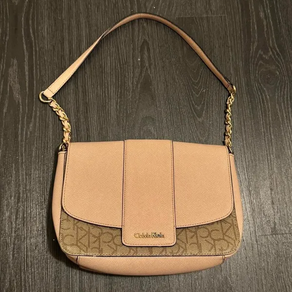 Calvin Klein Vintage Pink Leather Shoulder Purse Handbag w Metal Detail Strap - Image 2