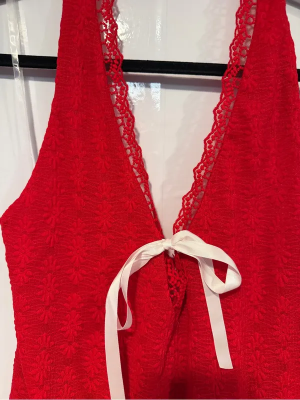 Red Lace Trim Halter Tank Top with Ribbon Tie Wild Fable NWT - Image 2