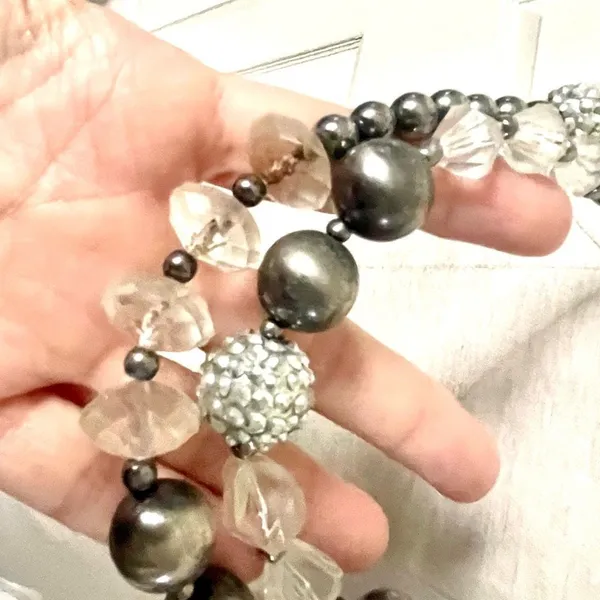 Long double strand grey and clear beaded statement necklace - Image 8
