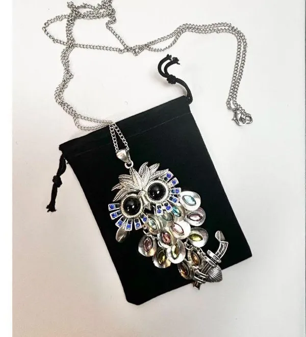 Black eyed own silver long necklace rhinestones and colorful! - Image 10