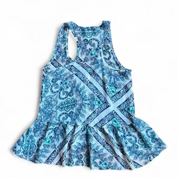 Eyelash Couture Blue Paisley Sleeveless Peplum Top Juniors Medium - Image 3