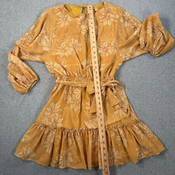 Flying Tomato Size Small Yellow Floral Elastic Waist Ruffle Tie Belt Mini Dress - Image 8