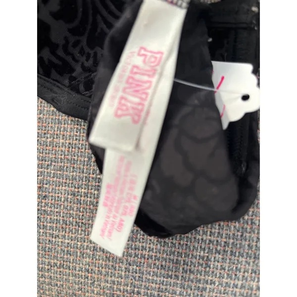 Victorias Secret PINK Black Velvet Burnout Floral Leopard‎ Bralette Medium - Image 5