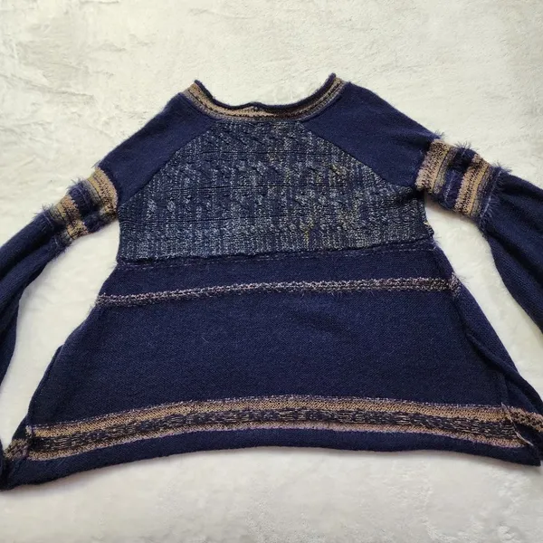 Free People Women's Navy Blue Craft Time Boho Sweater Size XS - Image 7