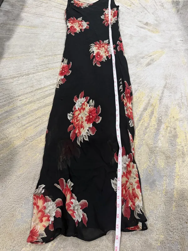Vintage Temptation Black Floral Maxi Dress 90s Rayon Chiffon Overlay Size M - Image 7