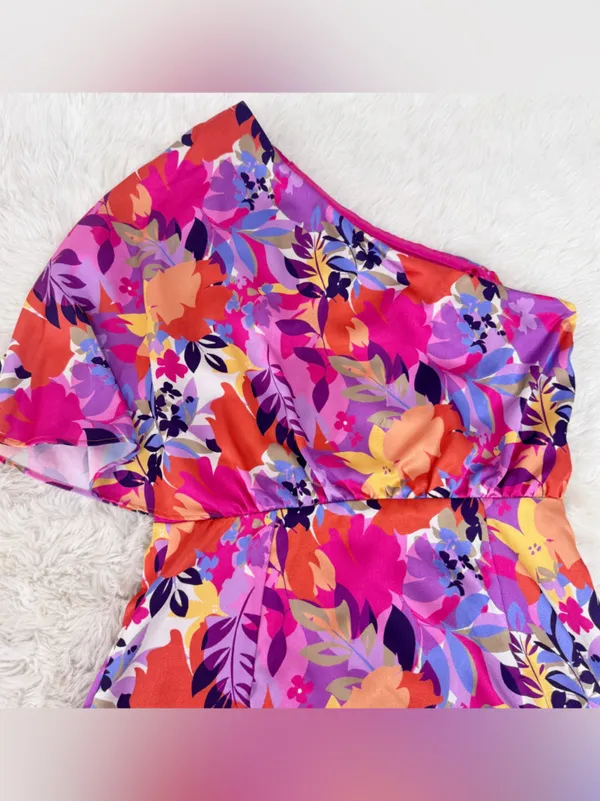 AIDAN‎ MATTOX One Shoulder Cocktail Dress Size 4 Pink Purple Floral Colorful - Image 8