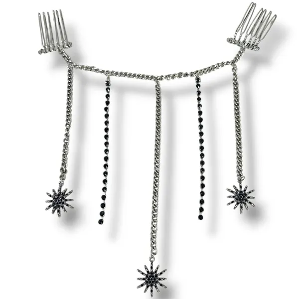 Free People Majestic Hair Piece Silver Black Bohemian Renaissance Medieval - Image 6