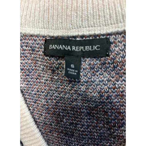 Banana Republic Womens Small Plaid V-Neck Sweater Wool Mohair Oversized Short - Image 3