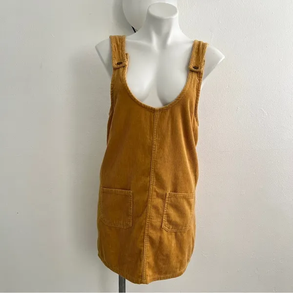 NEW Blue Spice Corduroy Overall jumpsuit Dress Mustard yellow MEDIUM boho - Image 2
