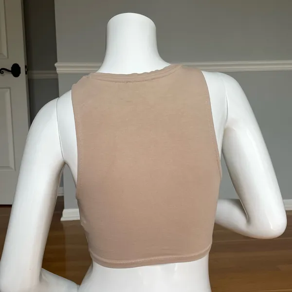 ZARA Beige Crop Tank Top Size S Sleeveless Stretch Cotton Nude Minimalist - Image 3