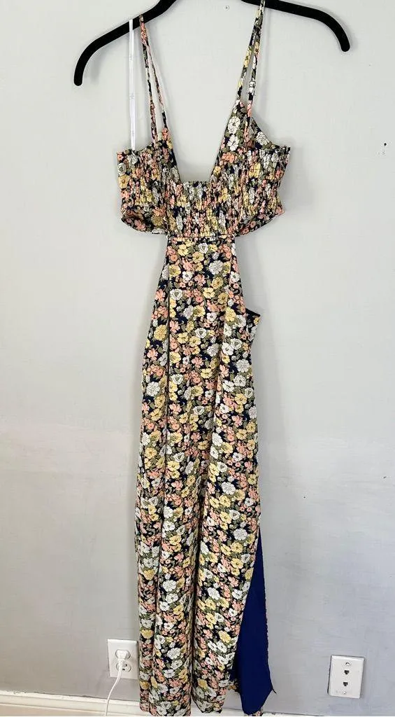 Lulus It's a Perfect Pick Navy Blue Floral Print Cutout Maxi Dress - Image 3