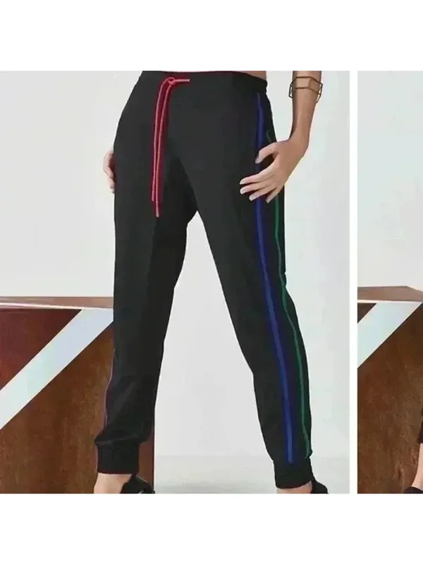 NWT Fabletics Valerie Slouch Jogger Drawstring Waist Contrasting Colors L Black - Image 2