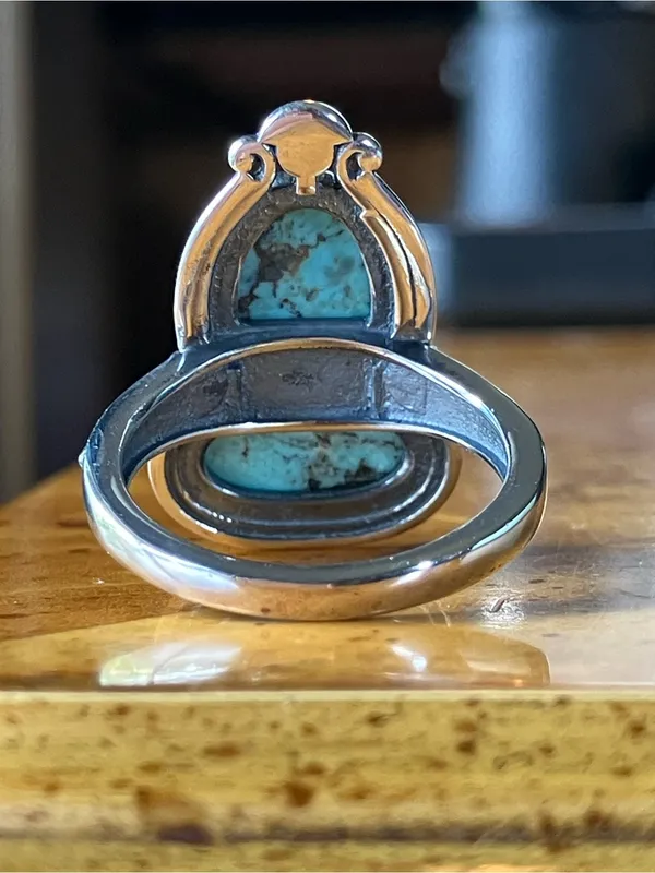 Natural Blue Moon Turquoise Sterling Silver Ring Size 8 - Image 4