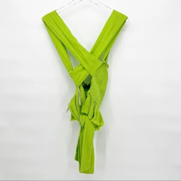 NEW‎ Free People Green Smocked Ruffle Tank Top Women's Size S European Summer - Image 3