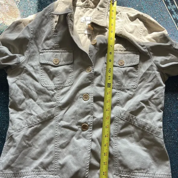 Jones New York Tan Utility Button-Up Collared Jacket Tailored SZ 12 Cargo Field - Image 11