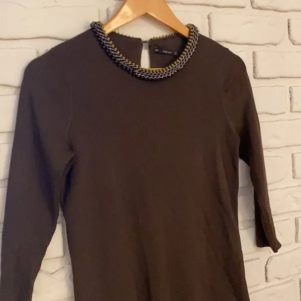 Zara knit top with beaded neckline size small - Image 2