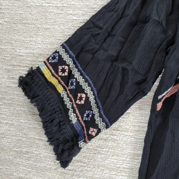 Knox Rose Black Embroidered Fringe Kimono Cardigan Size L Boho Festival - Image 6