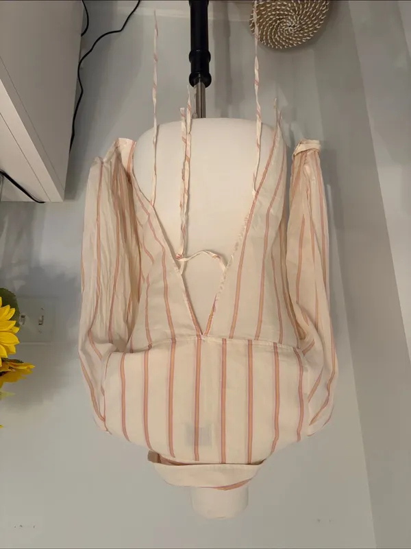 BDG Cream and Pink Striped Button-Down Shirt with Open Back - Image 2