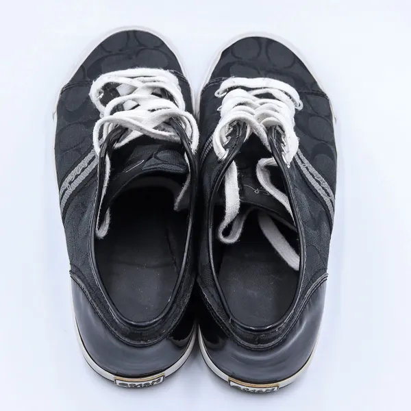 Coach Polly Signature Monogram Sneakers Womens 9B Black Jacquard Patent Low Top - Image 7