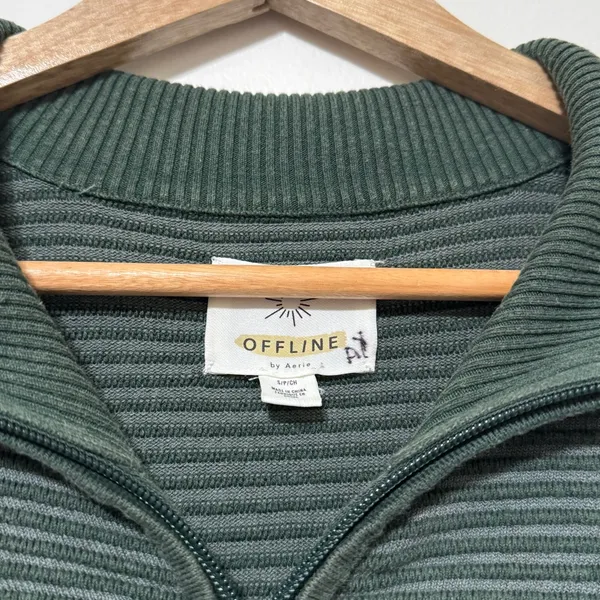 Aerie Offline Home Stretch Quarter Zip Sweater Ribbed Green Oversized Size Small - Image 3
