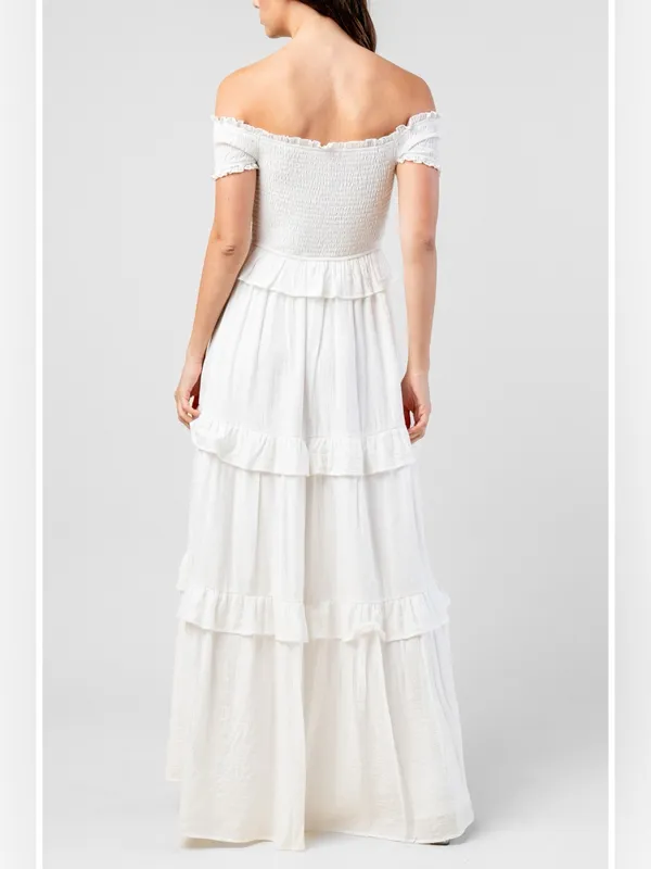 Beivy Off-Shoulder White Ruffle Maxi Dress Size Medium - Image 4