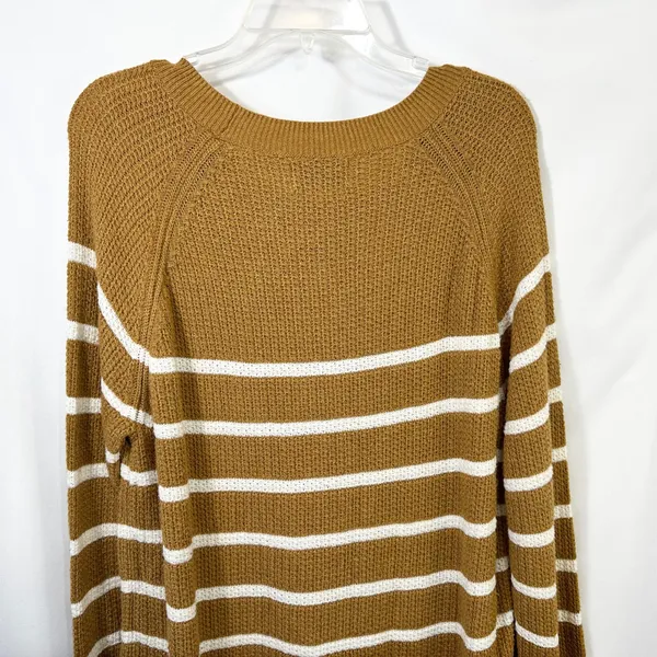 Old Navy XL Sweater Mustard Striped Crew Raglan Academia‎ Fall Knit Office 214 - Image 5