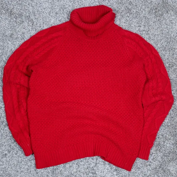Lauren Ralph Lauren Red Cable Knit Turtleneck Sweater‎ Women's Size L Cotton - Image 2