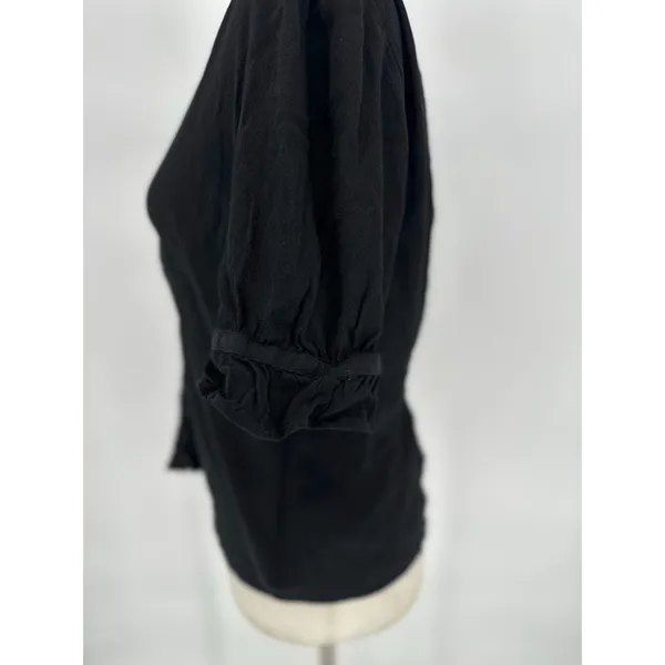 Madewell Top 10 Black Button Short Sleeve Ruffle Neutral Basic‎ Whimsigoth - Image 2
