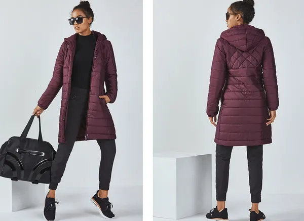 Fabletics Lucca Puffer Womens Size Medium Burgundy Maroon Purple EUC - Image 2