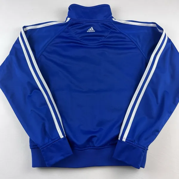KU Kansas Jayhawks Vintage Adidas Track Jacket 3 Stripe Full Zip Bomber Blue Med - Image 14