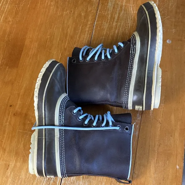 Sorel Women's 1964 Premium Blue Brown Leather Rubber Waterproof Snow Boots 10 - Image 4