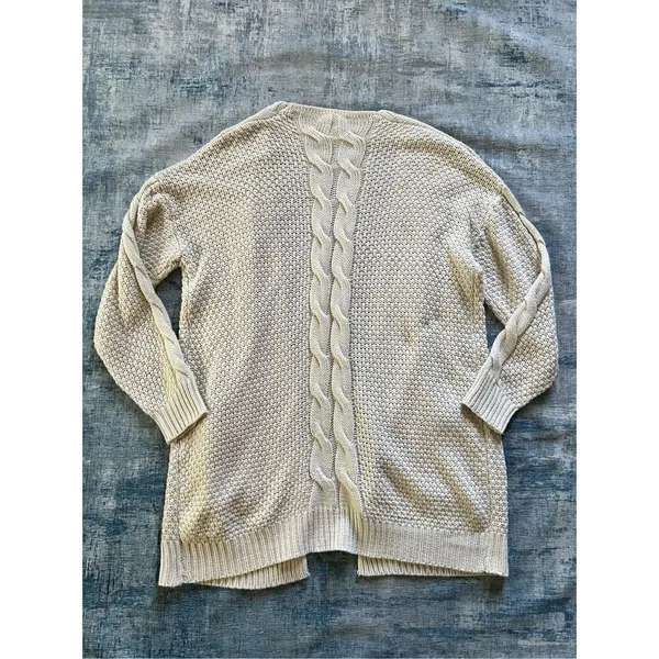 Reborn J Ivory Cable Knit Open Front Cardigan Women's Large - Image 2
