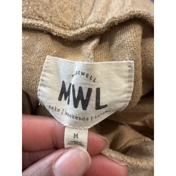 Madewell MWL Womens Wide Leg Lounge Pants Tan‎ Textured Knit Pockets Size M - Image 4