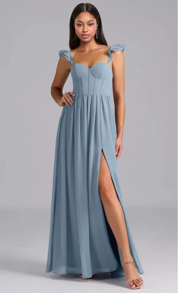 Azazie Chiffon Dress Dusty Blue - Image 4