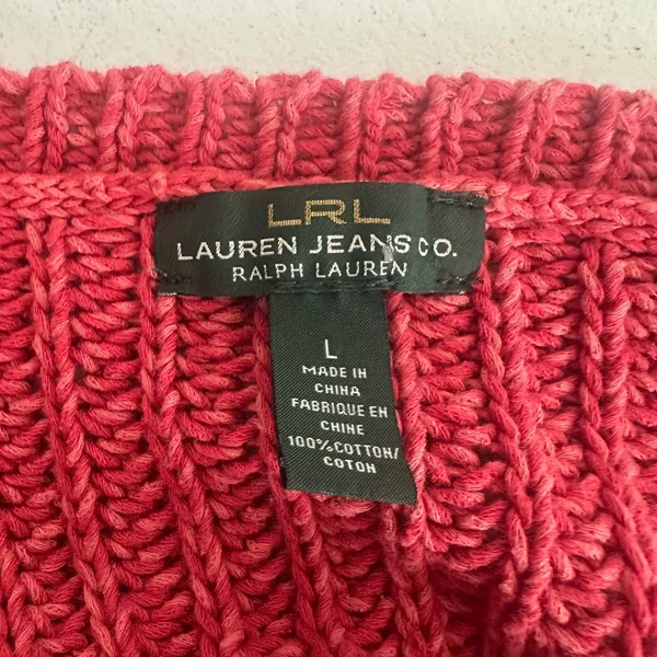 Lauren Jeans Co. Ralph Lauren Red Pink Knit Sweater Long Sleeve Womens‎ Large - Image 6