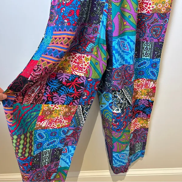 Incredible Retro Boho Multicolor Dopamine Dressing Patchwork 1970s Overalls Red Size M - Image 7
