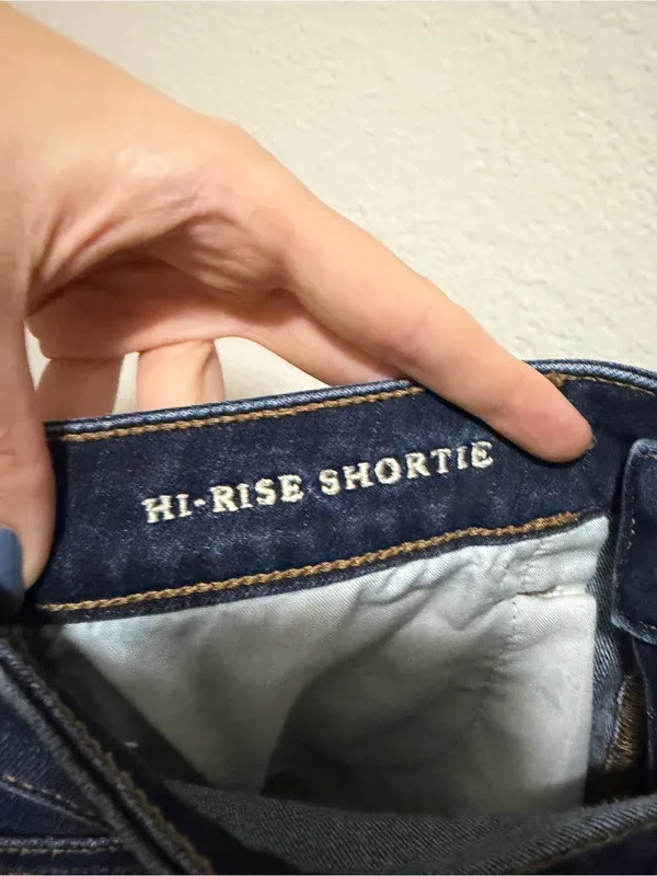 American Eagle Hi-Rise Shortie Denim Shorts Size 10 Dark Wash Stretch - Image 4