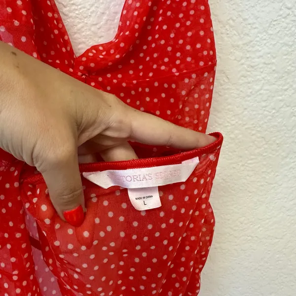 Victoria Secret y2k red polka dot mesh halter top floral pin up - Image 5