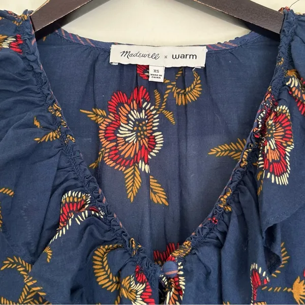 MADEWELL x Warm Ruffle-Collar Top Blue Floral XSmall - Image 4