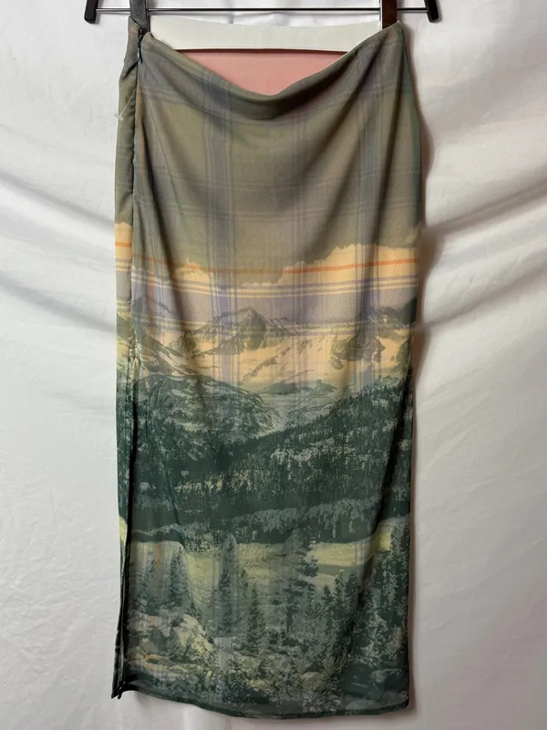 UO Landscape Print Awkward Mesh Midi Skirt NWOT - Image 6