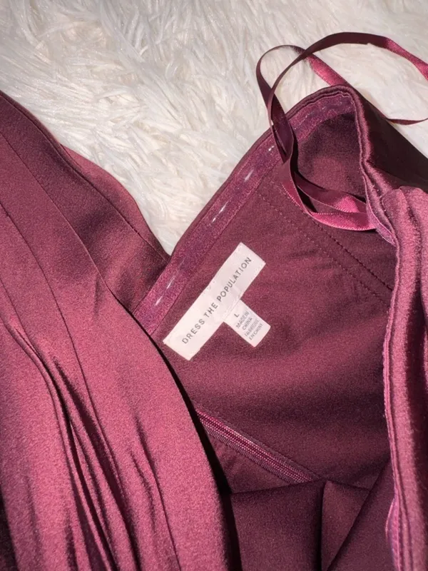 NEW Dress The Population Rosalia Sleeveless Dark Cherry burgundy Satin Gown Sz L - Image 7